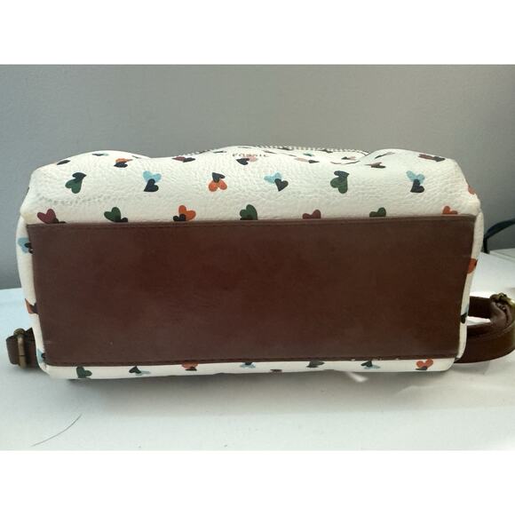 Fossil White Brown Mini Backpack Bag Purse Hearts Multi-Color - Picture 6 of 9